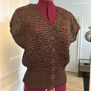 Vintage Brown Knit Women's Sleeveless Sweater
